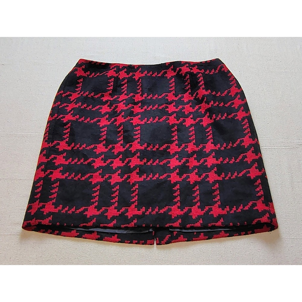 Talbots Woman Petites‎ Red Black Houndstooth Wool Blend Pencil Skirt 18WP 20